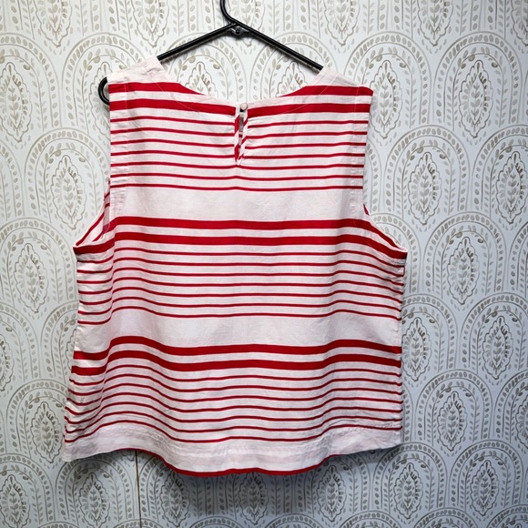 Liz Claiborne Sleeveless Top Women XXL Red White Striped Linen Blend Nautical - Picture 2 of 8